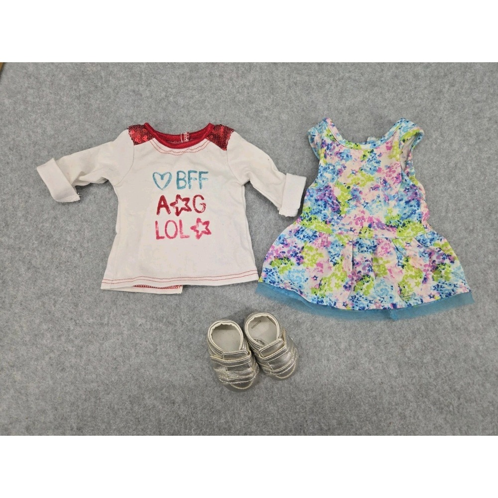 American Girl Doll JLY Meet Truly Me‎ Floral Dress Fan Top Shirt Shoes Lot Of 3